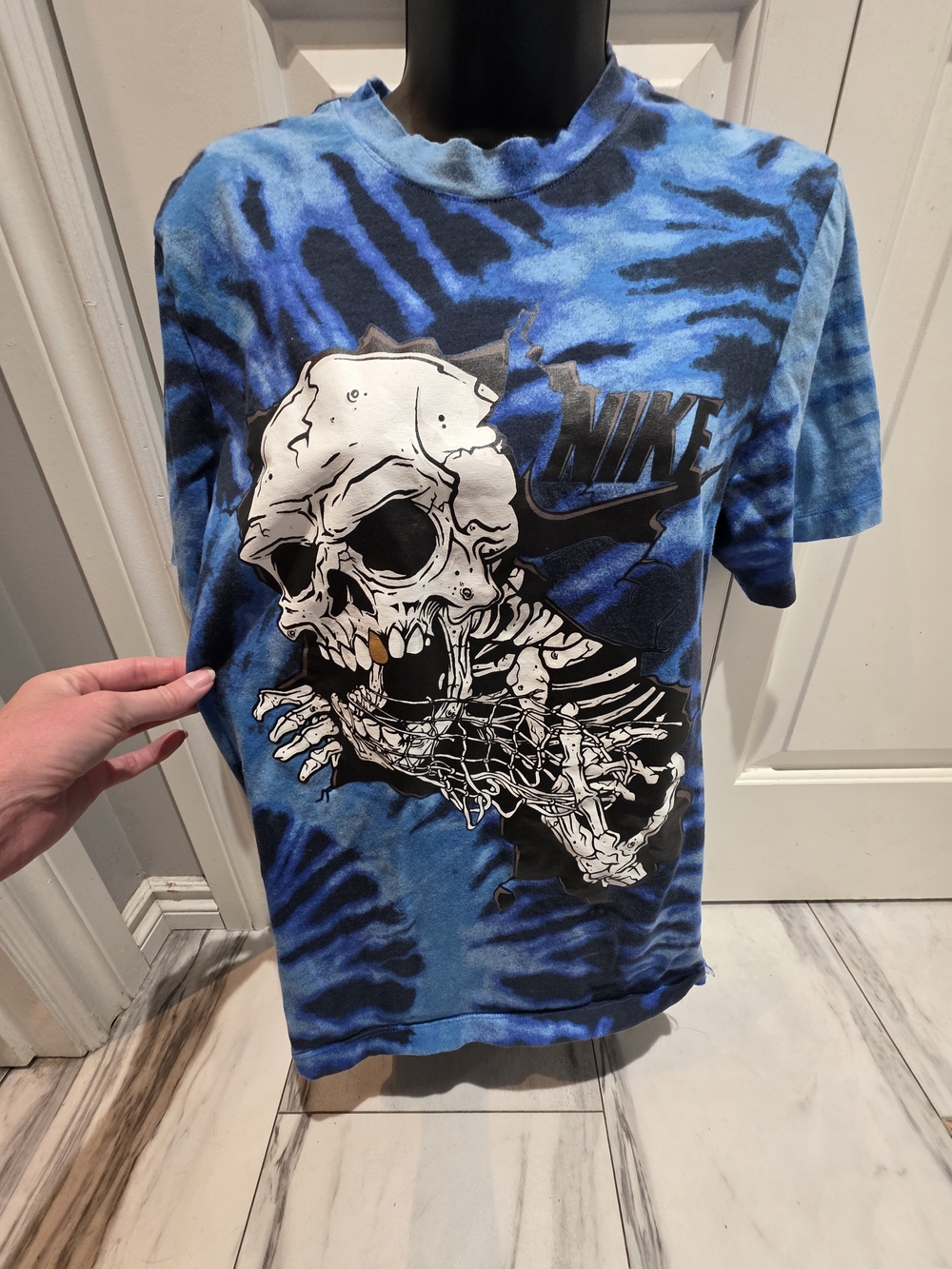 Nike Blue Tie-Dye Skull Graphic T-Shirt